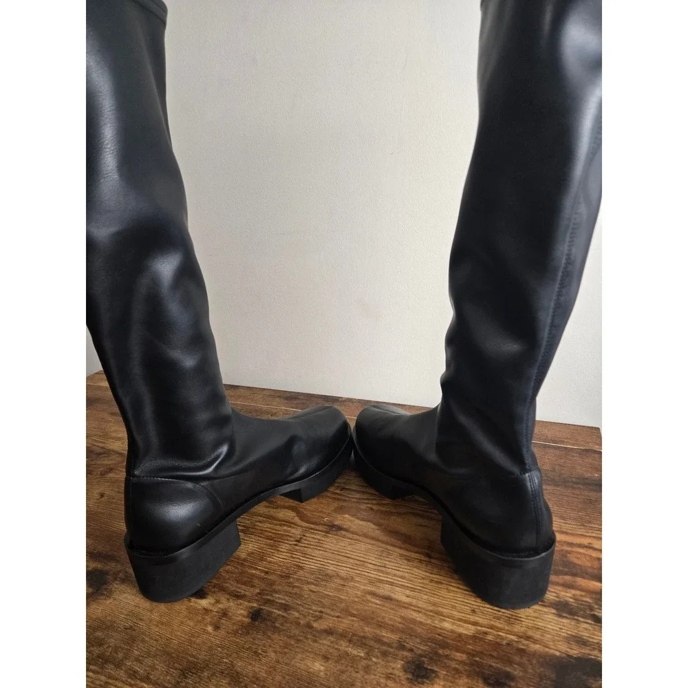 FRAME Black Le Remi Knee High Boots 37.5 Made in Portugal Leather Platform